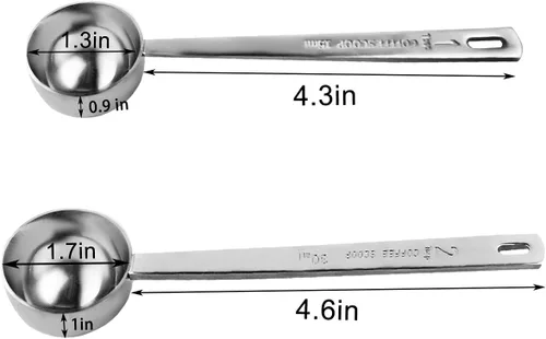 Miniatura 6 de Juego de 2 cucharas de café medidoras de acero inoxidable 18/8, 1 cucharada (0.5 fl oz) y 2 cucharadas (1.0 fl oz), cucharas de mango largo