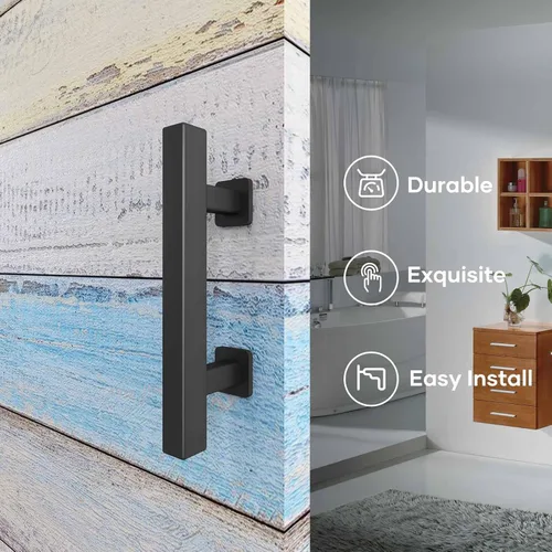Miniatura 2 de EaseLife Paquete de 2 tiradores de puerta corrediza de granero de 10 pulgadas con herrajes empotrados, doble cara, resistente, rústico