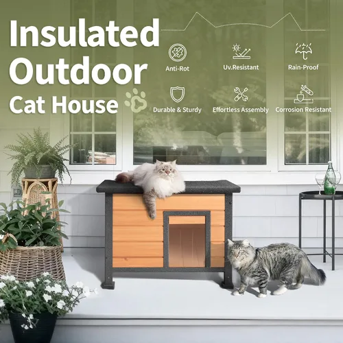 Miniatura 7 de Casa para gatos al aire libre, casa para gatos al aire libre, resistente a la intemperie, techos de asfalto abiertos, casa para gatos para gatos