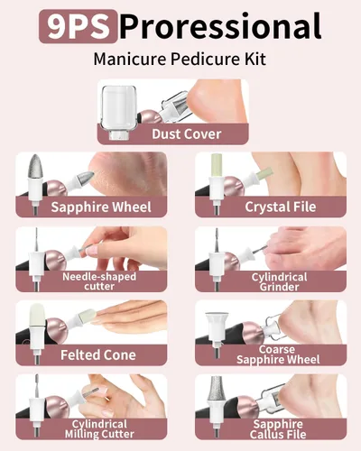 Miniatura 4 de Kit profesional de manicura y pedicura, juego de limas eléctricas inalámbricas, herramientas de pedicura recargables para pies, 5 velocidades
