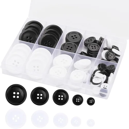 Botones de Costura de Resina Premium de 100 Piezas, Botones de Manualidades Ecológicos de 4 Agujeros, 5 Tamaños de Botones Redondos Negros Mixtos