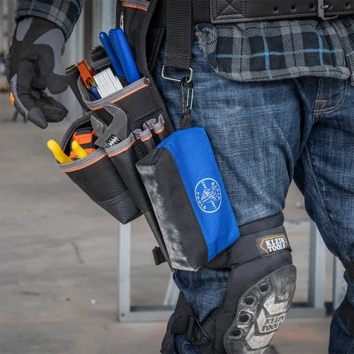 Miniatura 6 de Klein Tools 55559 - Bolsa de herramientas con cremallera de pie y mosquetones, bolsas de utilidad de 7 pulgadas azul y 14 pulgadas gris con fondo