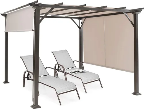 Miniatura 8 de Tangkula Estructura de sombra de patio al aire libre de 10 x 10 pies, pérgola de acero con persianas retráctiles, metal inoxidable para patio, patio