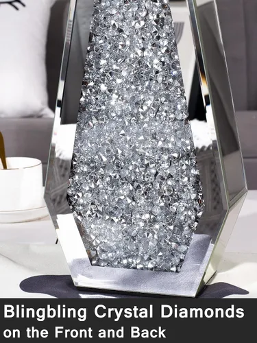 Miniatura 7 de Jarrón de flores con diamantes triturados, jarrones de espejo plateado para centros de mesa, jarrón de cristal brillante decorativo para decoración
