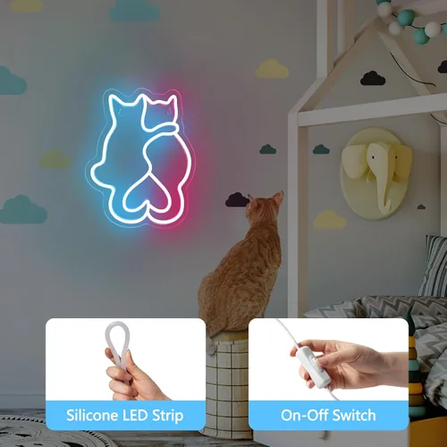 Miniatura 5 de Dos Letreros de Neón de Gato, Letrero de Neón LED de Gato para Decoración de Pared, Lindas Luces de Neón de Gato, Luz de Neón de Arte de Pared 3D