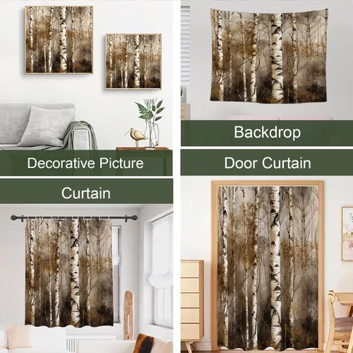 Miniatura 4 de TheBlackSpot Juego de cortinas de ducha de bosque rústico de granja, diseño botánico abstracto, abedul, naturaleza, juego de cortinas de baño