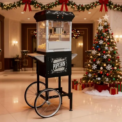 Máquina de palomitas de maíz con carrito, palomitas de maíz con hervidor de 8 onzas que hace hasta 32 tazas, carrito profesional nostalgia con