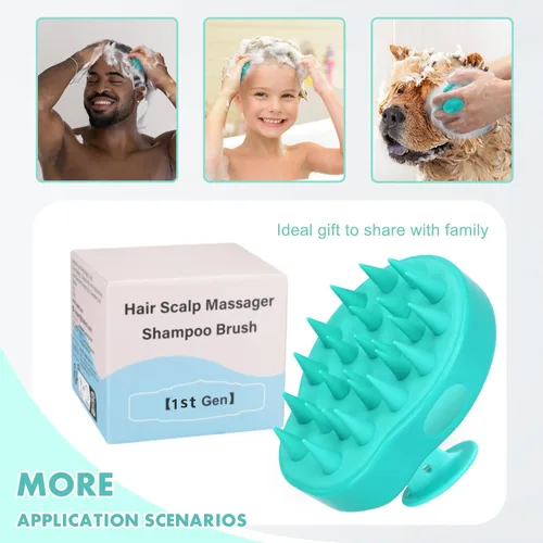 Miniatura 7 de FREATECH Cepillo de champú y masajeador con cerdas de silicona suave para el cuidado del cuero cabelludo, exfoliador para la ducha que elimina