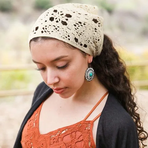 Miniatura 2 de DRESHOW Floral Crochet Hair Bandana 2 PCS Tie Knotted Headscarf Vintage Headband Knitted Head Kerchief for Women&Girls