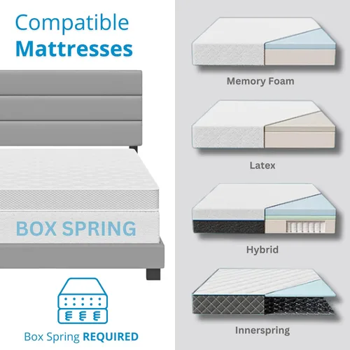 Miniatura 7 de Boyd Sleep Napoli - Marco de cama plataforma de cuero vegano gris tamaño King totalmente tapizado con cabecero ajustable - Se requiere somier