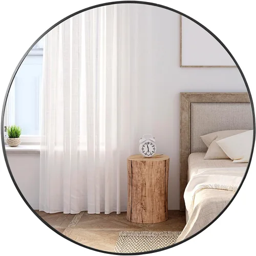Miniatura 13 de ZenStyle Espejo de pared circular de 18 pulgadas, color negro, espejo de baño con marco de metal grande con ganchos prefijados para un fácil
