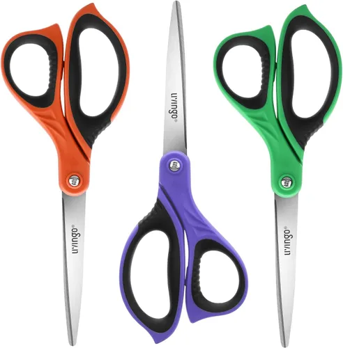 Miniatura 7 de LIVINGO Tijeras de 8.5 pulgadas para todo uso, paquete de 3 tijeras de hoja ultra afiladas, tijeras ergonómicas profesionales de agarre cómodo