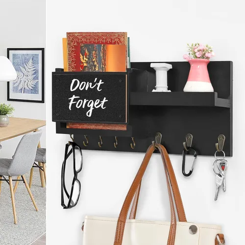 Miniatura 5 de Estante decorativo para colgar llaves con 8 ganchos, fácil de instalar, soporte de madera natural para llaves y correo para montaje en pared