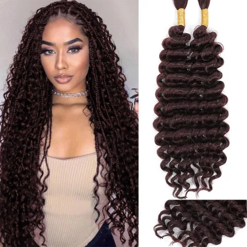 Miniatura 7 de Mezcla de cabello humano trenzado sintético de onda profunda a granel para trenzar, 16 pulgadas, cabello trenzado húmedo y ondulado, 2 piezas