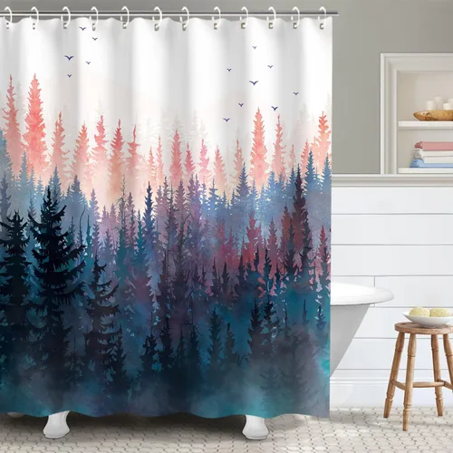 Miniatura 11 de RosieLily Cortina de ducha con diseño de lago de montaña, cielo nocturno estrellado, paisaje de luna y bosque para baño, 72 pulgadas de ancho x 72