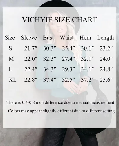 Miniatura 2 de VICHYIE Ropa de otoño para mujer, cuello redondo, acanalada, manga larga, ajustada, camiseta básica casual