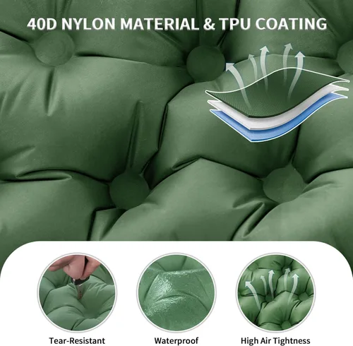 Miniatura 3 de Colchoneta de dormir doble para acampar, ultraligera autoinflable para 2 personas con almohada incorporada, alfombrilla de aire portátil para Verde