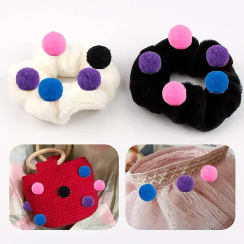 Miniatura 5 de MORFEN 150 pompones, pompones negros de 1 pulgada, bolas de pompón mullido, pequeños pompones para manualidades, proyectos de manualidades