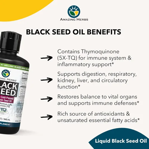 Miniatura 4 de Amazing Herbs Aceite de semilla negra de alta calidad, prensado en frío, ayuda a la salud digestiva, apoyo inmunológico, función cerebral, movilidad