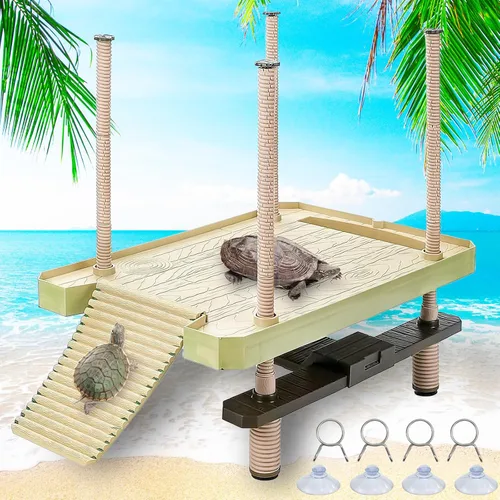 Miniatura 10 de Keedolla Pequeño Muelle Flotante de Reptil Acuático Plataforma de Toma de Sol para Acuario, Plataforma Decorativa de Reptil Acuario con Rampa
