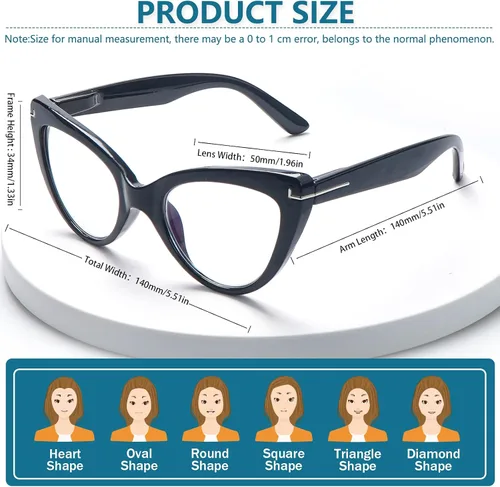 Miniatura 3 de Pack de 6 gafas de moda de ojo de gato para mujer con bloqueo de luz azul, bisagras de resorte extra grandes, lentes para computadora 6 mezcla