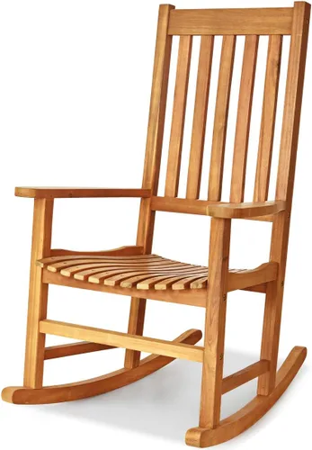 Miniatura 13 de Tangkula Mecedora de madera de acacia, mecedora de madera con respaldo alto y reposabrazos para uso en interiores y exteriores, mecedora de patio
