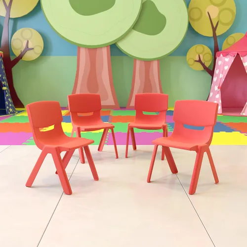 Miniatura 9 de EMMA + OLIVER Paquete de 4 sillas escolares apilables de plástico azul con asiento de 10.5 pulgadas de alto, silla preescolar