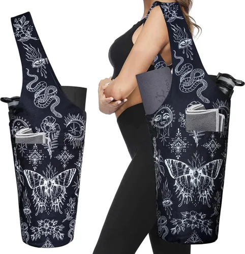 Miniatura 38 de Bolsa de esterilla de yoga impresa a la moda con bolsillo lateral grande y bolsillo con cremallera, bolsa larga de yoga que se adapta a la mayoría