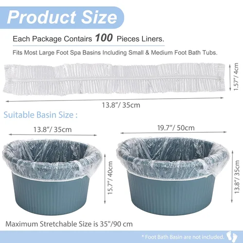Miniatura 6 de Noverlife 100 revestimientos desechables de pedicura para spa, de plástico transparente de un solo uso, forro desechable para bañera de pies, bolsas