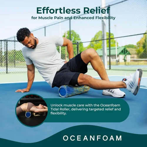Miniatura 4 de Oceanfoam Tidal Roller - Real, Dorado y Natural Marmoleado - Rodillo de espuma de masaje muscular para dolor de espalda y estiramiento, textura