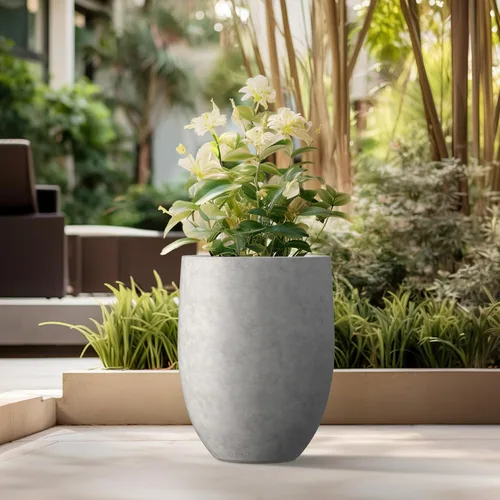 Miniatura 3 de Kante Maceta alta de hormigón natural de 21.7 pulgadas de alto, maceta decorativa grande para interiores y exteriores con orificio de drenaje