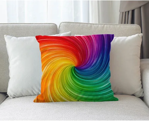 Miniatura 3 de Moslion Funda de almohada decorativa de arcoíris con diseño de espiral, 18 x 18 pulgadas, funda de cojín cuadrada de lino y algodón para el día