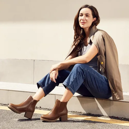 Miniatura 3 de JABASIC Botines Chelsea para mujer, tacón bajo y grueso, con plataforma elástica, sin cordones