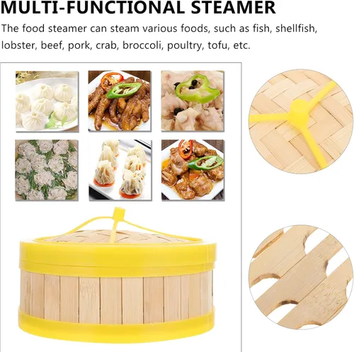 Miniatura 5 de DOITOOL Cesta de vapor de bambú, cocina china con tapa para cocinar albóndigas pescado verduras Dim Sum Bao pan arroz carne pescado 5 pulgadas vapor