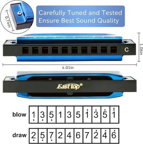 Miniatura 4 de East top - Juego de 3 armónicas de 10 agujeros diatónicas con 3 teclas, A, C, G para adultos, músicos de banda y estudiantes, como regalo