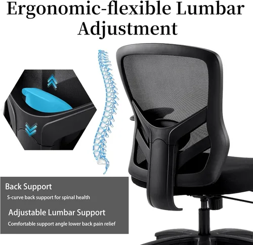 Miniatura 9 de YFO Silla de oficina grande y alta de 500 libras, silla de escritorio para computadora con soporte lumbar ajustable, malla ergonómica resistente
