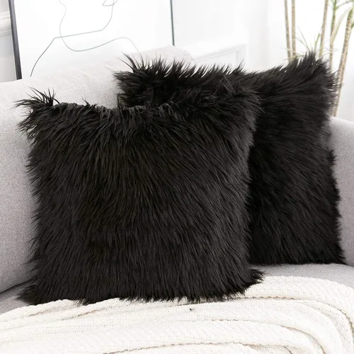 Miniatura 13 de Juego de 2 fundas de almohada mullidas decorativas - Nueva serie de lujo estilo merino - Fundas de almohada de piel sintética - Fundas de cojín