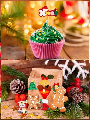 Miniatura 6 de 50 PIEZAS Adornos de Navidad de Limo Kalolary Adornos de Resina de Navidad con Parte Trasera Plana Adornos de Papá Noel, Alce, Árbol de Navidad