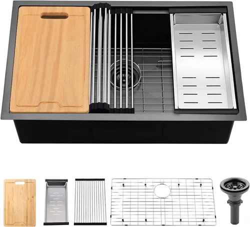 Miniatura 18 de SHACO Fregadero de cocina de 28 pulgadas, fregadero de montaje superior de acero inoxidable T304 de 16 calibre hecho a mano comercial, fregadero