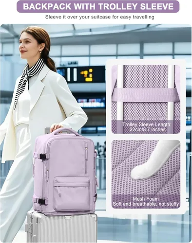 Miniatura 7 de VGCUB - Mochila grande para viaje, trabajo, negocios, mochila para laptop aprobada como equipaje de mano para vuelos, unisex, Púrpura, Grande, Large