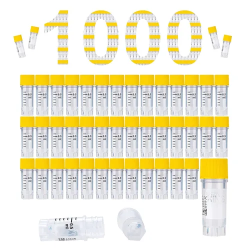 Miniatura 54 de Cryoviales de 0.0 fl oz, 25Pcs Cryotubes con código de barras lateral, frascos de esterilización con rosca externa, tubos de muestra con tapas Azul
