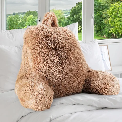 Miniatura 8 de Cheer Collection Silla de almohada de lectura esponjosa, almohada para silla de pelo lanudo con brazos para cama y sofá, color chocolate