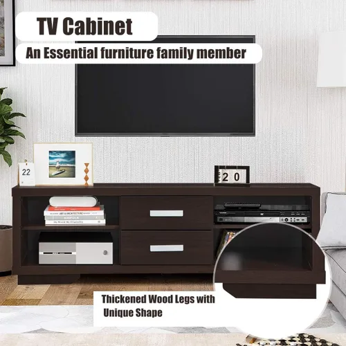Miniatura 6 de Tangkula Soporte de TV moderno, soporte universal de madera para televisores de hasta 65 pulgadas, gabinete de almacenamiento para sala de estar, 2