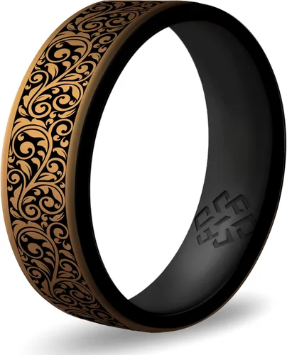 Miniatura 4 de Anillo de silicona Knot Theory en Filigrana, Floral, Corazones o Laurel - Banda de boda de silicona grabada de doble capa, para actividades