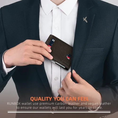 Miniatura 136 de RUNBOX - Carteras delgadas para hombre, cartera de piel con pinza para el dinero, cartera de bolsillo frontal con bloqueo RFID, tarjetero