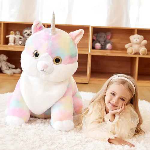 Miniatura 4 de EARTHSOUND Juguete de Peluche de Animal Relleno Caticornio Gato Unicornio Gigante, Juguetes Suaves Lindos Grandes Jumbo, 23 pulgadas Gran