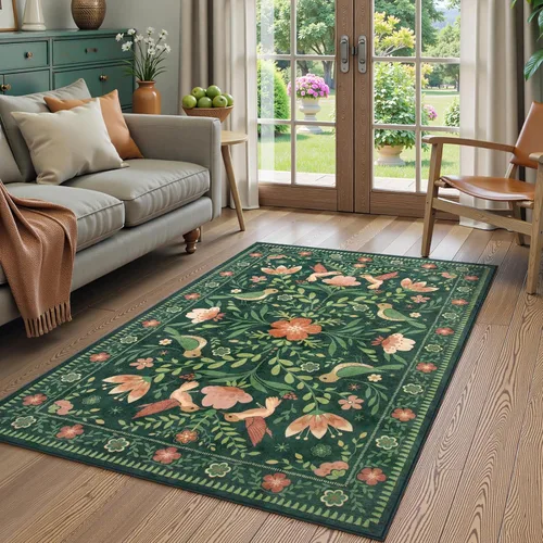 Miniatura 20 de Moynesa Alfombra para sala de estar, de 5 x 7 pies, lavable, moderna, color verde cabaña, para dormitorio, comedor, alfombra estética de granja