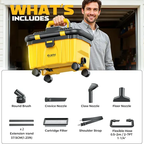 Miniatura 9 de Ecarke Aspiradora inalámbrica en seco y húmedo de 2.5 galones compatible con batería DeWalt de 20 V, aspiradora 3 en 1 con motor HEPA lavable y sin