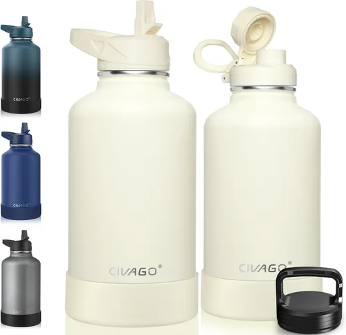 Miniatura 41 de CIVAGO Botella de agua aislada de 22 onzas con pajita, frasco de agua deportiva de acero inoxidable con 3 tapas