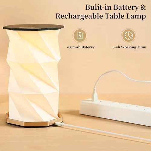 Miniatura 9 de Lámpara portátil de regalo de viaje con atenuador táctil, lámpara de viaje de luz cálida, lámpara de papel plegable, lámpara de mesa de batería